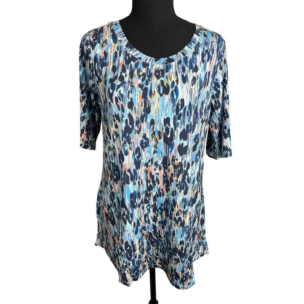 LOGO by Lori Goldstein Rayon 230 Animal Print Top BLUE DEPTHS NWOT SIZE XS - Picture 3 of 8